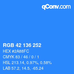 Color code: RGB 42 136 252 | qconv.com