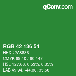 Color code: RGB 42 136 54 | qconv.com