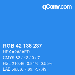 Color code: RGB 42 138 237 | qconv.com