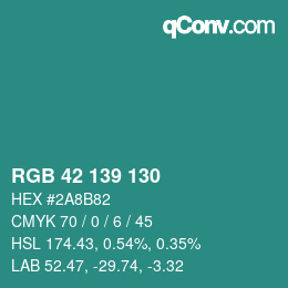 颜色代码: RGB 42 139 130 | qconv.com