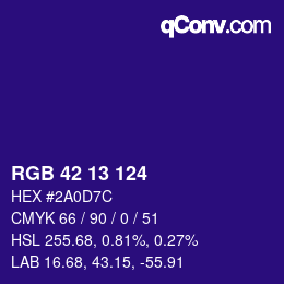 Color code: RGB 42 13 124 | qconv.com