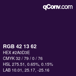 Color code: RGB 42 13 62 | qconv.com