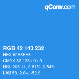 Color code: RGB 42 143 232 | qconv.com