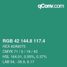 カラーコード: RGB 42 144.8 117.4 | qconv.com