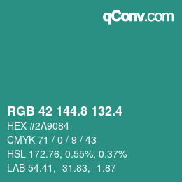 カラーコード: RGB 42 144.8 132.4 | qconv.com