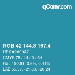 カラーコード: RGB 42 144.8 167.4 | qconv.com