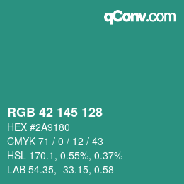 Color code: RGB 42 145 128 | qconv.com