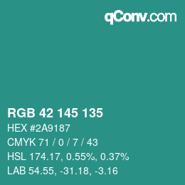 Color code: RGB 42 145 135 | qconv.com