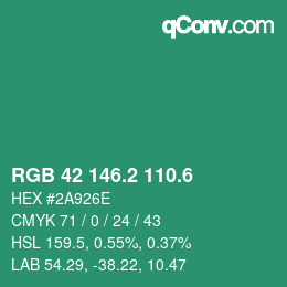カラーコード: RGB 42 146.2 110.6 | qconv.com