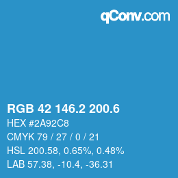 カラーコード: RGB 42 146.2 200.6 | qconv.com