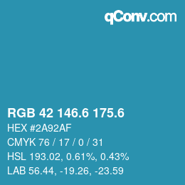 カラーコード: RGB 42 146.6 175.6 | qconv.com