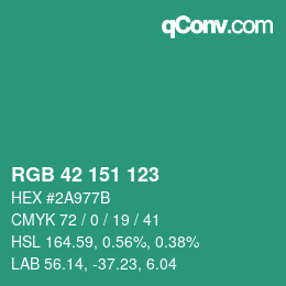 Color code: RGB 42 151 123 | qconv.com
