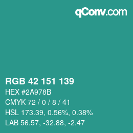 Color code: RGB 42 151 139 | qconv.com