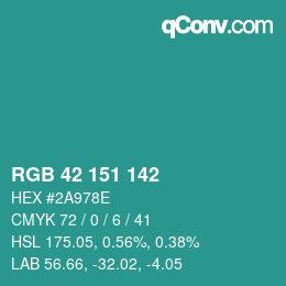 カラーコード: RGB 42 151 142 | qconv.com