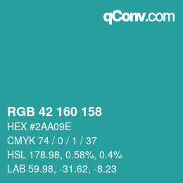 Color code: RGB 42 160 158 | qconv.com