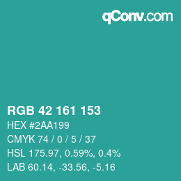 カラーコード: RGB 42 161 153 | qconv.com