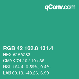 カラーコード: RGB 42 162.8 131.4 | qconv.com