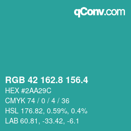 カラーコード: RGB 42 162.8 156.4 | qconv.com