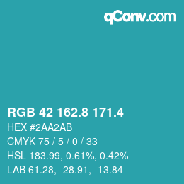 カラーコード: RGB 42 162.8 171.4 | qconv.com