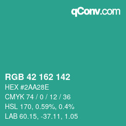 Color code: RGB 42 162 142 | qconv.com