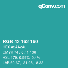 Color code: RGB 42 162 160 | qconv.com