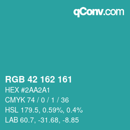 Color code: RGB 42 162 161 | qconv.com
