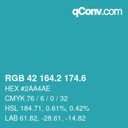 カラーコード: RGB 42 164.2 174.6 | qconv.com