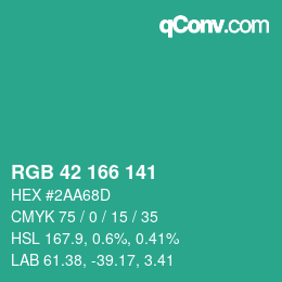 Color code: RGB 42 166 141 | qconv.com