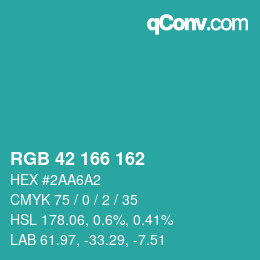 Color code: RGB 42 166 162 | qconv.com