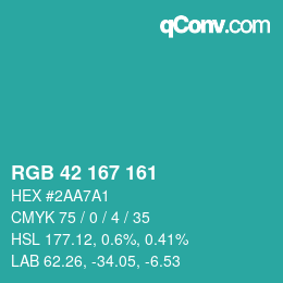 Color code: RGB 42 167 161 | qconv.com