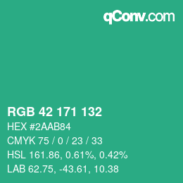 カラーコード: RGB 42 171 132 | qconv.com