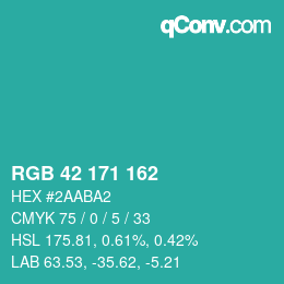 Color code: RGB 42 171 162 | qconv.com