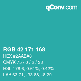 Color code: RGB 42 171 168 | qconv.com