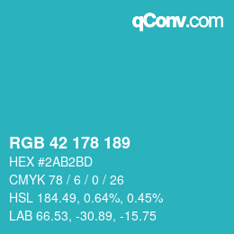 Color code: RGB 42 178 189 | qconv.com