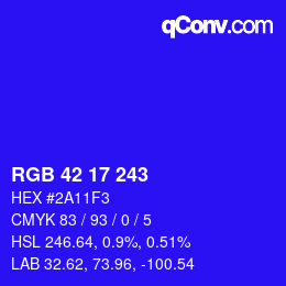 Color code: RGB 42 17 243 | qconv.com