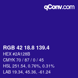 カラーコード: RGB 42 18.8 139.4 | qconv.com