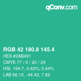 カラーコード: RGB 42 180.8 145.4 | qconv.com