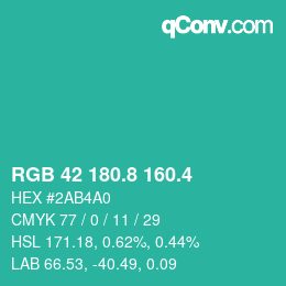 カラーコード: RGB 42 180.8 160.4 | qconv.com