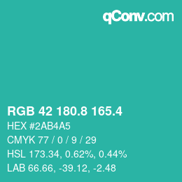 カラーコード: RGB 42 180.8 165.4 | qconv.com