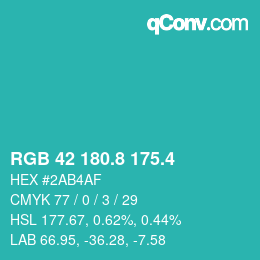 カラーコード: RGB 42 180.8 175.4 | qconv.com