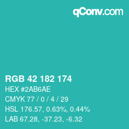 Color code: RGB 42 182 174 | qconv.com