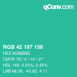 Color code: RGB 42 187 158 | qconv.com