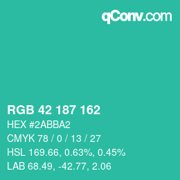 Color code: RGB 42 187 162 | qconv.com