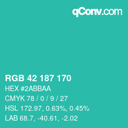 Color code: RGB 42 187 170 | qconv.com