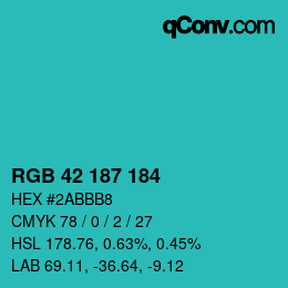 Color code: RGB 42 187 184 | qconv.com