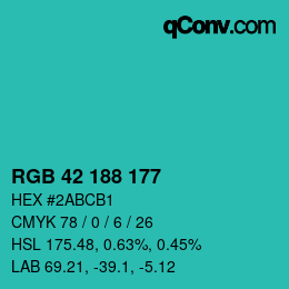 Color code: RGB 42 188 177 | qconv.com