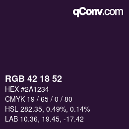 Color code: RGB 42 18 52 | qconv.com