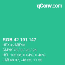 Color code: RGB 42 191 147 | qconv.com