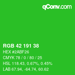 カラーコード: RGB 42 191 38 | qconv.com