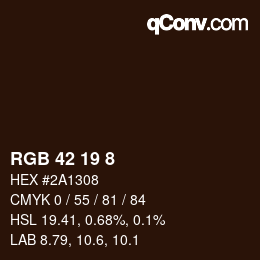 Color code: RGB 42 19 8 | qconv.com